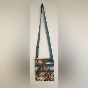 NGIL Horse Print Canvas Crossbody Bag Multi Pocket Adjustable Strap